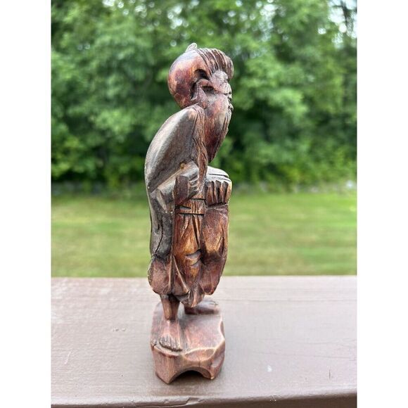 Vintage Antique Chinese Taiwan Carved Wood Male Statue Figurine Netsuke - Picture 6 of 11